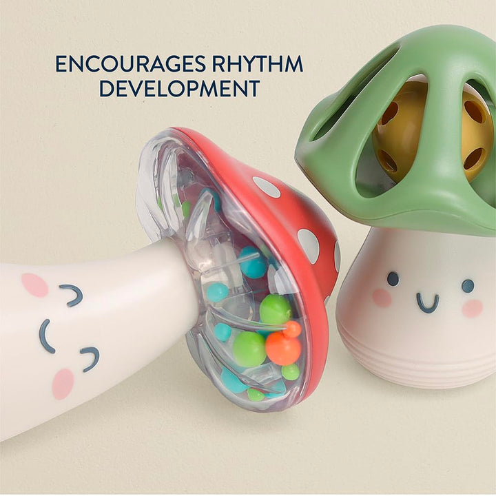 Mini Maracas Musical Rattle Toy – Sensory Baby Toy with Rattle Beads & Jingle Ball for Motor Skills & Auditory Development – for Ages 0 Months and up (Mushroom)