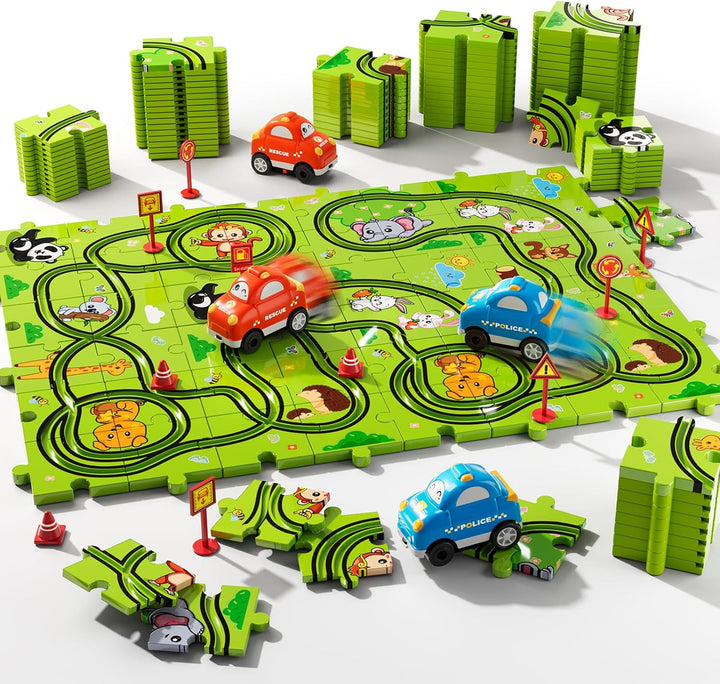 64 PCS Puzzle Track Car Set Toys for Kids Boys, Toddler Toys Gifts for 3 4 5 Year Old Boys, Floor Puzzle Tracks Car for Boys Ages 3-5 4-6, for 3 4 5 6 Year Old