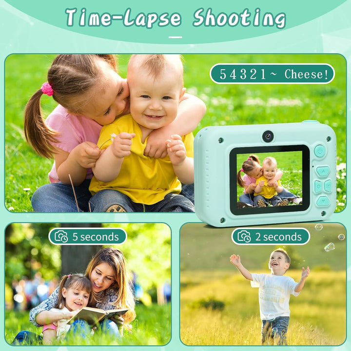 Kids Camera Toys, for Boys and Girls, Digital Camera for Kids, Toddler Camera Christmas Birthday Toy Gifts for Kids Age 3 4 5 6 7 8 9 10 with 32GB SD Card, Video Recorder 1080P HD (Green)