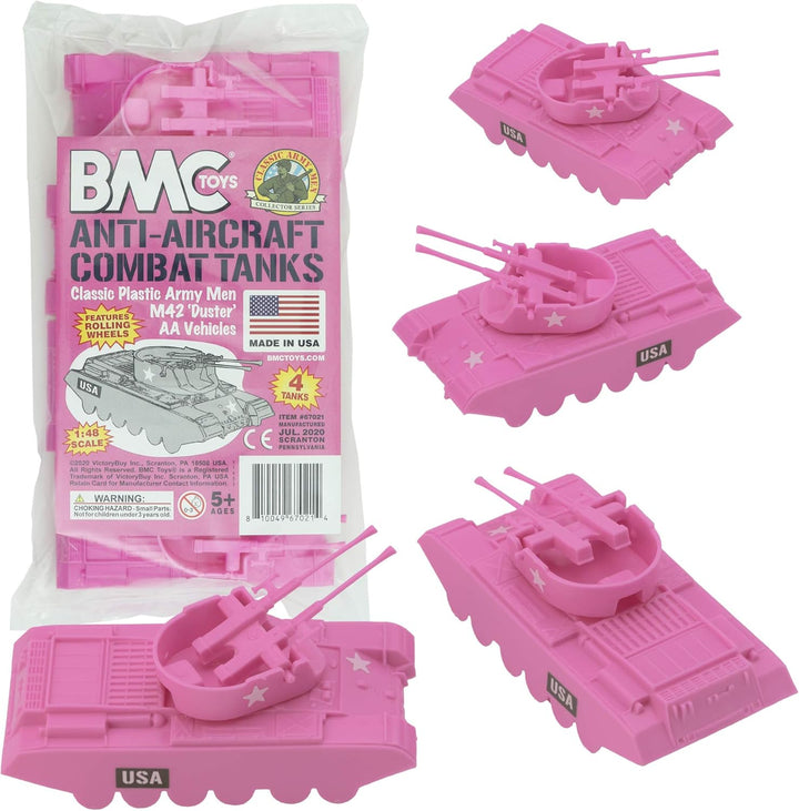 BMC Classic Payton Anti-Aircraft Tanks - 4Pc Tan Green Plastic Army Men Vehicles