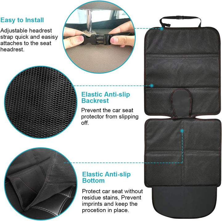 Car Seat Protector, 2 Pack Carseat Protector with Thick Padding, Baby/Pets for Child Car Seat-Mesh Pockets-Waterproof-Universal Size(Black)