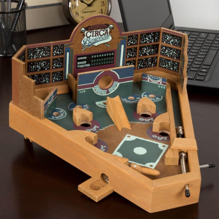 Baseball Pinball Tabletop Skill Game - Classic Miniature Wooden Retro Sports Arcade Desktop Toy for Adult Collectors and Children, NULL, 13 X 12.25 X 8"