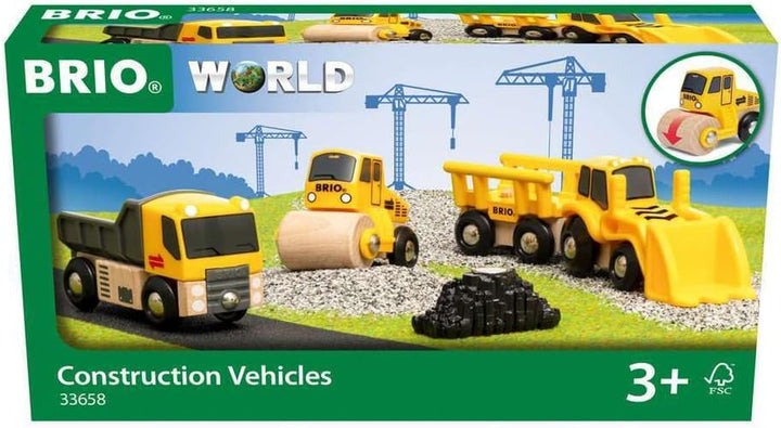 Construction Vehicles - Premium Wooden Toy Train Set | Fun and Educational | Easy Magnetic Couplings | FSC Certified Wood | Ideal Christmas or Birthday Gift