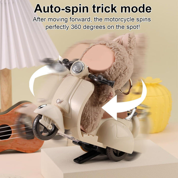 Mini Scooter Toy, Interactive Model Doll Car Accessories with Music and Light Toy Vehicle for Dolls Motorcycle Rotating Desktop Decoration Ornament