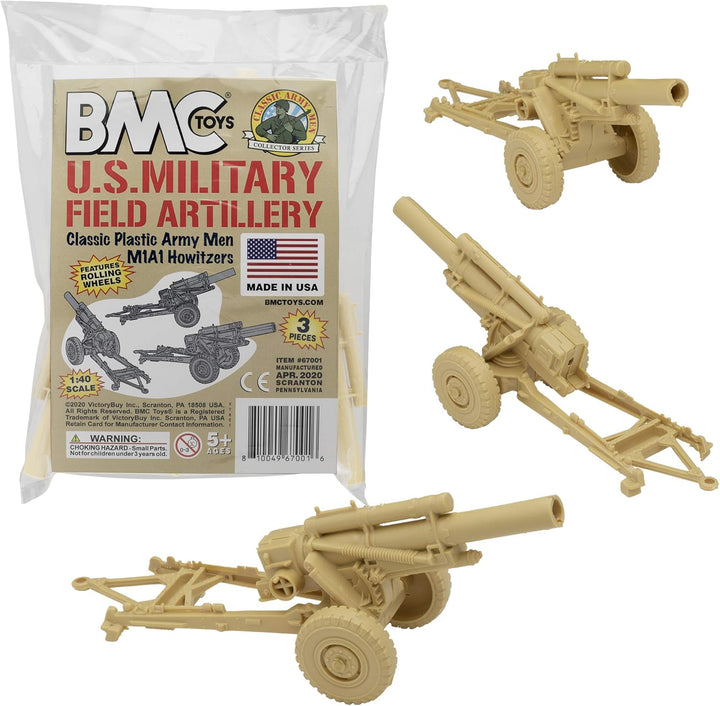 BMC Classic Marx US Howitzers - OD Green 3Pc Plastic Army Men Field Artillery