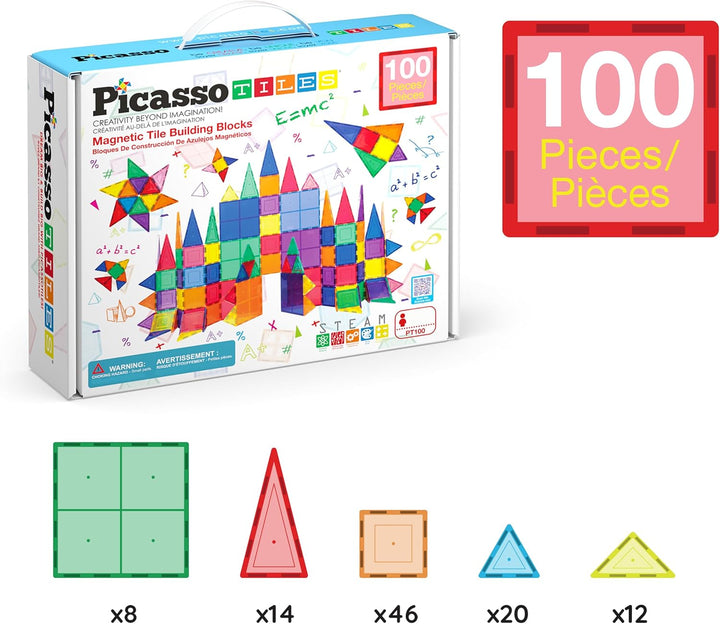 100 Piece Set 100Pcs Magnet Building Tiles Clear Magnetic 3D Blocks Construction Playboards, Creativity beyond Imagination, Inspirational, Recreational, Educational Conventional