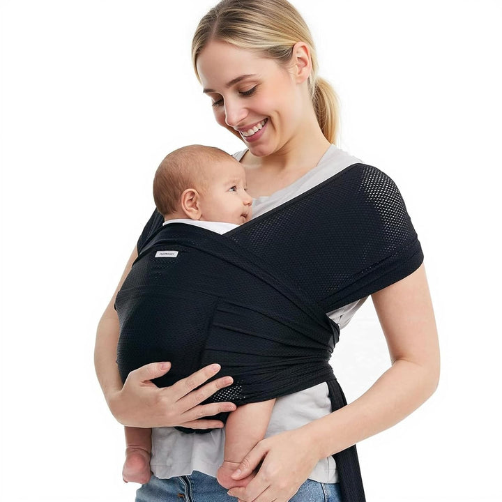 Baby Wrap Carrier, Easy to Wear Infant Carrier Slings, Lightweight Hands Free Baby Sling, Adjustable Baby Carriers for Newborn to Toddler 8-35 Lbs, Black