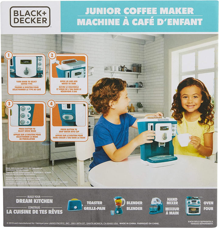 Junior Coffee Maker Role Play Pretend Kitchen Appliance for Kids with Realistic Action, Light and Sound - plus Toy Coffee Mug for Imaginary Brewing Fun
