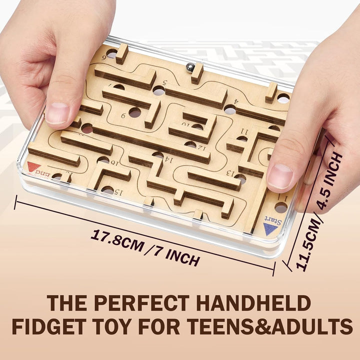 Handheld Fidget Puzzle Game for Kids and Adults - Challenging Wooden Labyrinth Marble Maze for Teen Boys - Fun Brain Teaser Puzzle Fidget Toys for Travel Stocking Stuffer Party Favor for Kids Ages 8+
