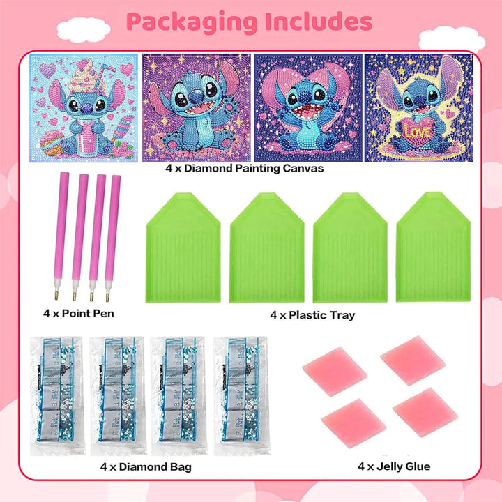 4 PCS Diamond Art Painting Kits for Kids,Cartoon Diamond Art for Kids Ages 4-8-12,Cartoon Gem Kit Crafts Beginners for Gift Home Wall Decor(6X6Inch)