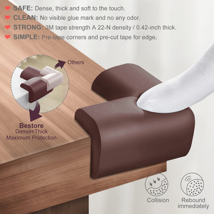 Baby Proofing Edge Corner Protector, 20.5 Ft (18.1Ft Edge + 8 Corners) Baby Proof Corner Guards ,Thick Table Bumper Guard, 3M Pre-Taped Corners, Soft Rubber Foam Guard Heavy-Duty…