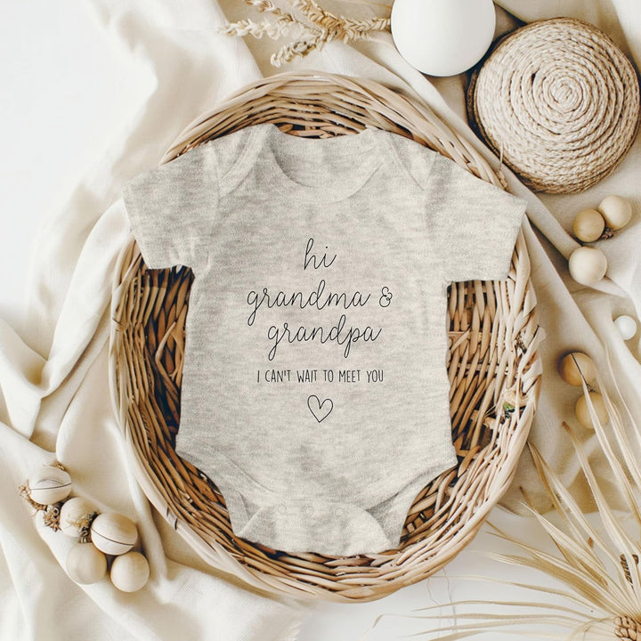 Hi Grandma & Grandpa I Can'T Wait to Meet You Pregnancy Announcement Infant Bodysuit - Surprise Gift for Grandparents