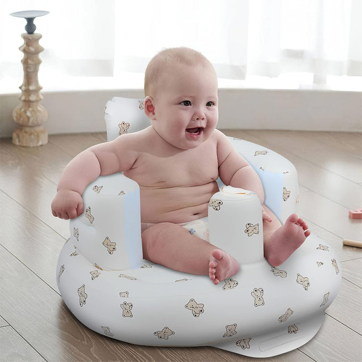 Inflatable Baby Seat for Babies 3 Months & Up, Baby Floor Seats for Sitting Up, Baby Seats for Infants, Blow up Baby Chair with Built in Air Pump - Bear