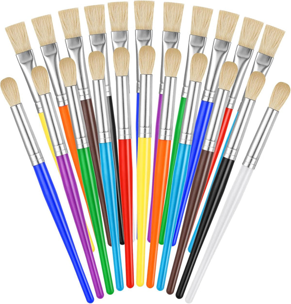 Paintbrushes Kids, 22 Pcs round & Flat Toddler Kids Paint Brushes, Chubby Paint Brushes for Kids Bulk, Preschool Paint Brush for Acrylic Oil Watercolor Washable Paint Kit, Easy Hold & Clean