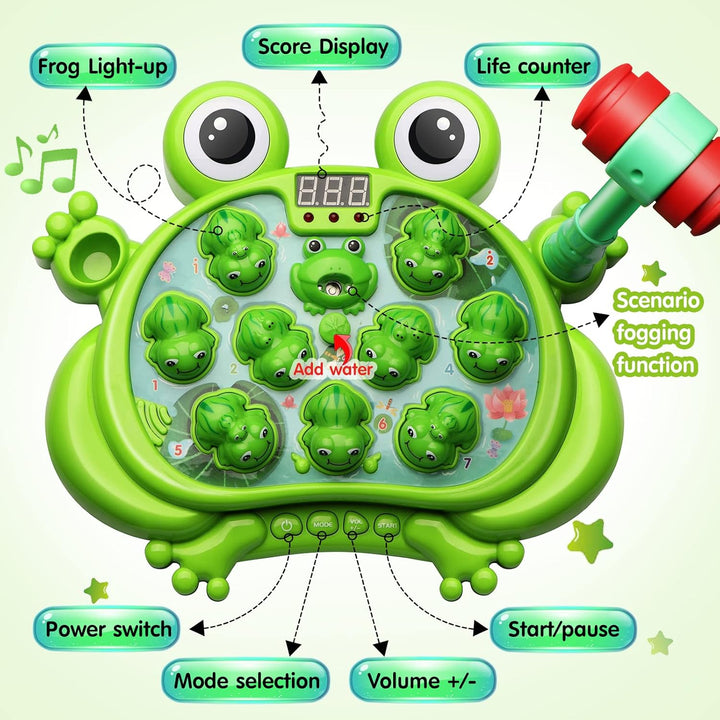 Toys for 2 3 4 5 Year Old Boy,Toddler Toys Age 2-4, Whack a Frog Game,With 5 Modes,45 Levels,9 Music Spray and Light-Up, Baby Toy Gifts for Early Learning, Birthday Gift for Toddler Boy Toys