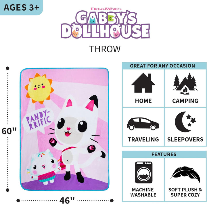 Gabby'S Dollhouse Cakey and Pandy Kids Bedding Super Soft Micro Raschel Throw, 46 in X 60 In, by