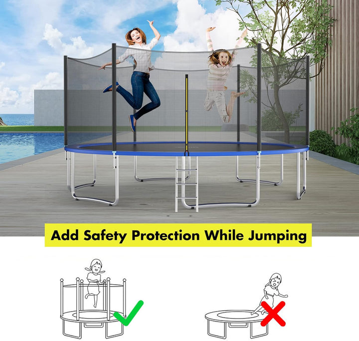 Trampoline Safety Net, 8 10 12 14 15 16Ft Weather-Resistant Replacement Enclosure Net for round Frame, with Double-Headed Zippers, Protection Buckles & Enhanced Hook, Poles Not Included