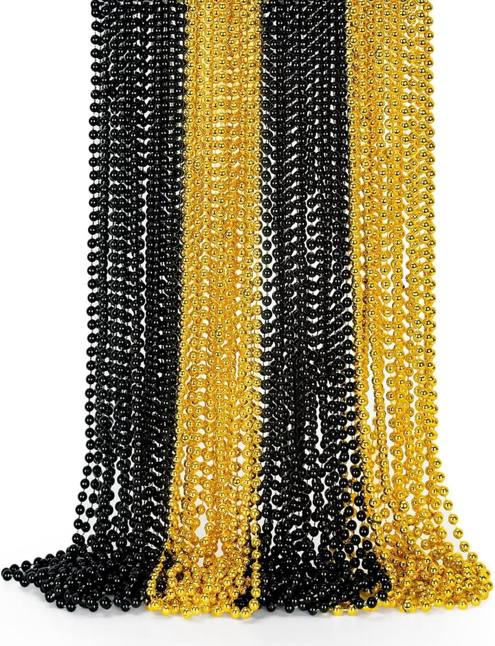 Gold Bead Necklace, 24PCS Christmas Bead Necklaces Stuff, 33" Mardi Gras Xmas Beaded Necklace Costume, Festival Parade Throw Accessories for Wedding Birthday Pirate Party Baby Shower Supplies Decor