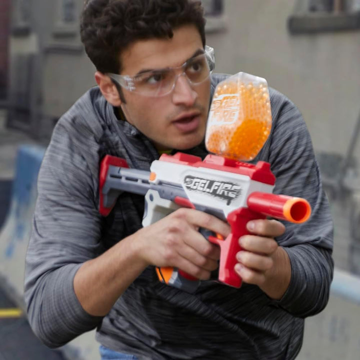 Pro Gelfire Mythic Full Auto Blaster & 10,000 Gelfire Rounds, 800 round Hopper, Rechargeable Battery, Eyewear, Ages 14 & Up