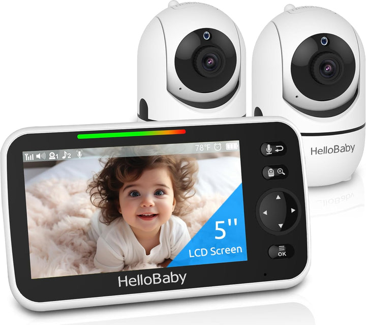 No Wifi Baby Monitor 5" Screen 30-Hour Battery Pan-Tilt-Zoom Video Upgrade with Camera and Audio, Night Vision, VOX, 2-Way Talk, 8 Lullabies and 1000Ft Range