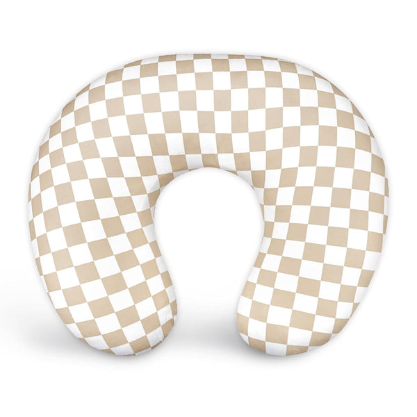 Nursing Pillow Cover, Stretchy Removable Case for Breastfeeding Pillows, Ultra Soft Comfortable Slipcover for Baby Girl and Boy, Light Brown Checkerboard