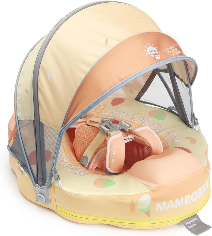 Mambobaby Float Add Tail Baby Swim Float with Canopy, Non-Inflatable Solid Baby Float, Upgrade Soft Skin-Friendly Fabric Material Infant Swim Float (Special Edition Green)
