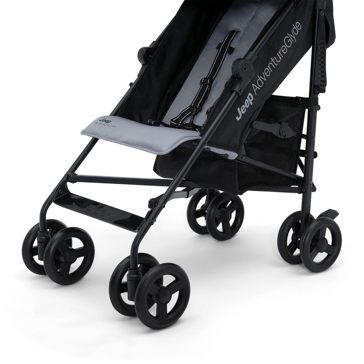 Jeep Adventureglyde Stroller by  - Lightweight Travel Stroller with Smoothest Ride & Compact Fold, 3-Position Recline, Extra Large Storage Basket, Black/Grey