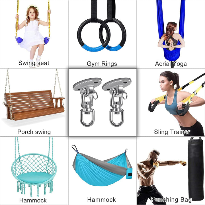 Ceiling Swing Mount Stainless Steel Swing Hangers Free Swivel Swing Hooks for Yoga Swing Indoor Outdoor Swing Set Porch Swing Chair Punching Heavy Bag 2000 Lbs Capacity Each 2 Pack