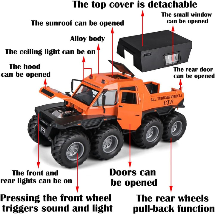 Toy Pickup Truck Model 1/24 Orange Alloy Collectibles Die-Cast Vehicles with Sound and Light