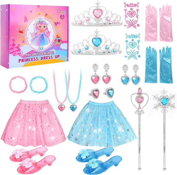 Princess Dress up Clothes and Jewelry Boutique, Toys for Little Girls, Princess Costumes Gifts with Shoes, Dresses, Tiara, Necklaces, Gift Set for Toddler Girls Age 3 4 5 6 7 Years Old
