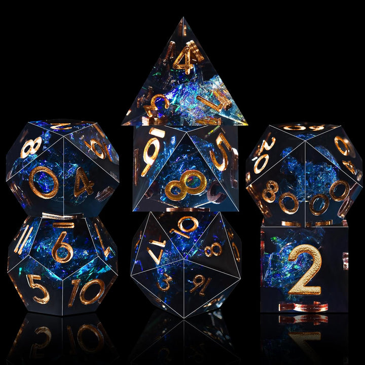 7-Die DND Dice Set Handmade Sharp Edge Polyhedral Dice for Dungeons and Dragons RPG MTG Table Games（Dark Star）