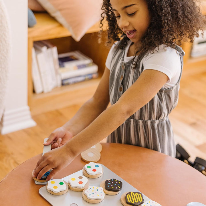 Slice and Bake Cookies Wooden Play Food Set with Toppings Pretend Cookies and Baking Sheet, Wooden Play Food Set, Toy Baking for Kids Ages 3+