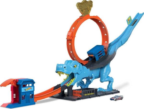 City Track Set with 1 Toy Car, Race through a Giant Loop to Defeat a Big Dinosaur, T-Rex Loop Stunt and Race Playset​​​ (Amazon Exclusive)