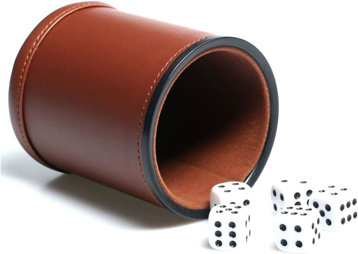 Felt Lined PU Leather Dice Cup Set with 6 Dot Dices (Black, Pack of 1)