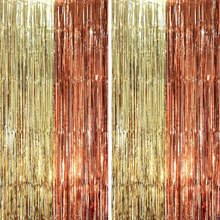 2 Pack Laser Pink Tinsel Foil Fringe Curtains, Mothers Day Pink Decorations, Metallic Tinsel Party Streamers Backdrop for Birthday Bachelorette Graduation Wedding Party Decorations