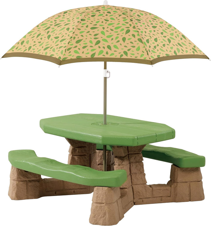 Naturally Playful Kids Picnic Table with Removable Umbrella, Indoor/Outdoor Toys, Fits 6 Children, Made of Durable Plastic, for Toddlers 3+ Years Old, Blue & Green