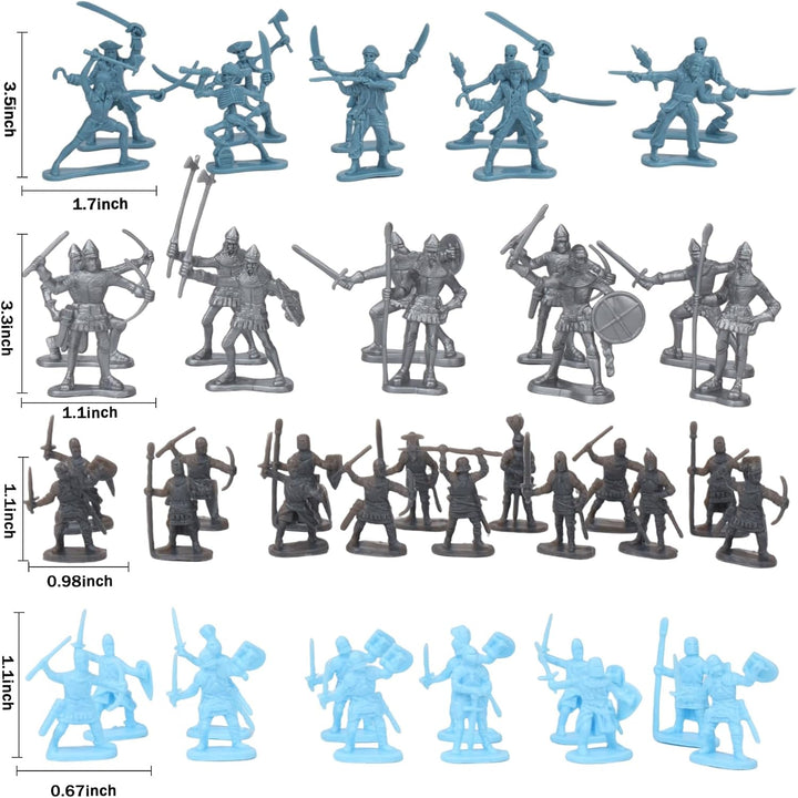 Army Men Action Figures Toy Soldiers Set, Medieval Castle Small Soldiers Military Toy, Plastic Army Men Playset Castle Building Set with Storage Bag and Map