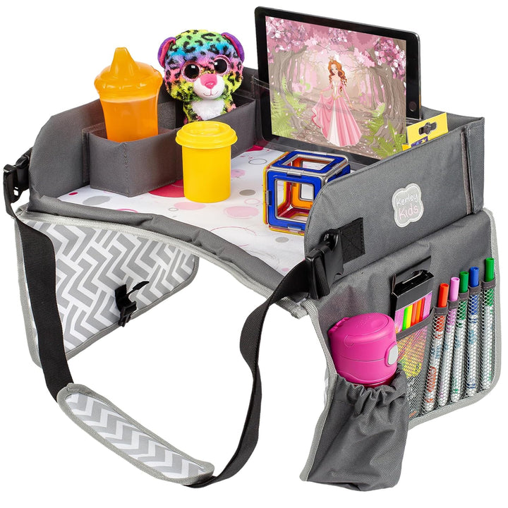 Travel Tray, Toddler Car Seat Lap Tray, Road Trip Essentials Activity Table (Blue/Gray)