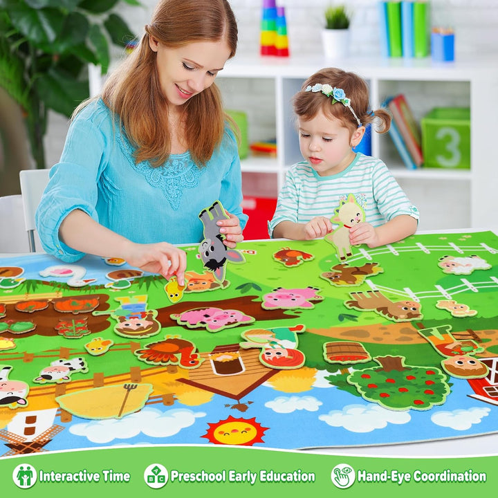 Farm Animals Felt Story Board Set 41PCS Preschool Farmhouse Barnyard Theme Busy Board Story Set Storytelling Early Learning Interactive Play Kit Wall Hanging for Toddlers Kids Children