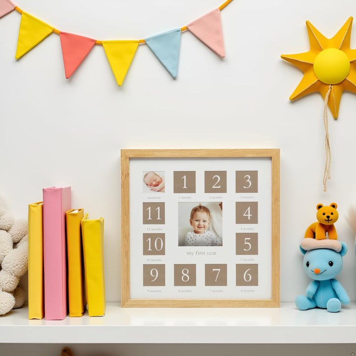 My First Year Picture Frame, Baby'S First Twelve Months Photo Collage and Gender Neutral Keepsake, Ideal for Baby Shower, New Mom Gift and Nursery Decor, Wood