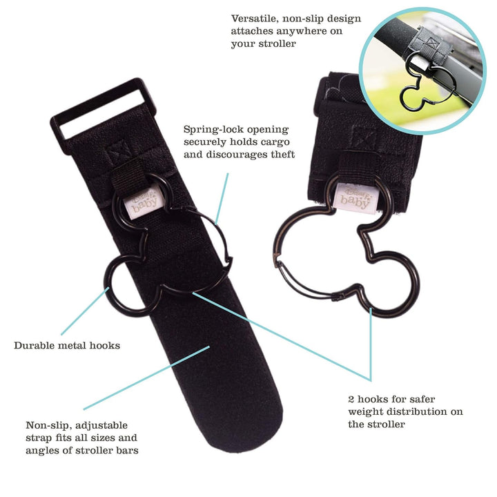 Disney Baby by  Baby Stroller Hooks - Essential Travel Accessories for Mom, Carabiner Clip for Stroller, Heavy Duty, Holds Water Bottles & Diaper Bags - Mickey Mouse, 2 Pack