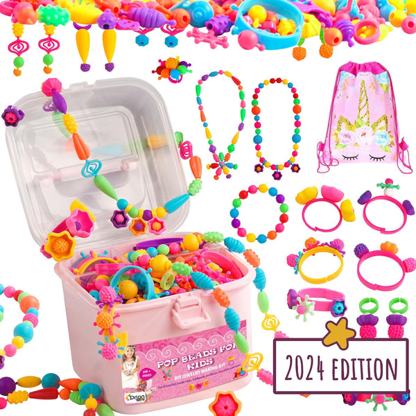 Pop Beads Jewelry Making Kit for Girls, 550+ Piece Set for Girls Ages 3 and Up,Colorful Snap Beads,Bracelet,Necklaces and Rings Unicorn Gift Bag