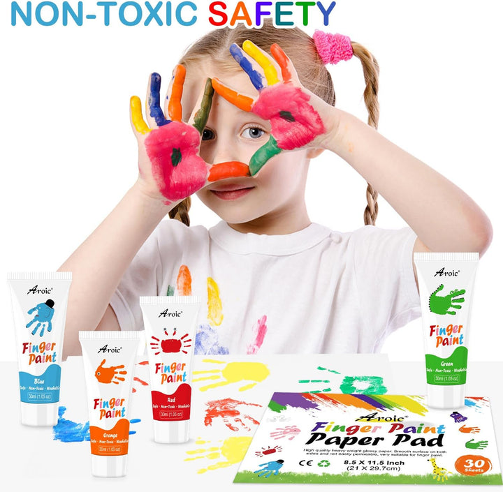 8PCS Washable Finger Paint for Kids, Non-Toxic Finger Paints 8Colors, Art Supplies for Toddlers, Painting Supplies for Kids Boys Girls Gifts, Hand Paint DIY Crafts
