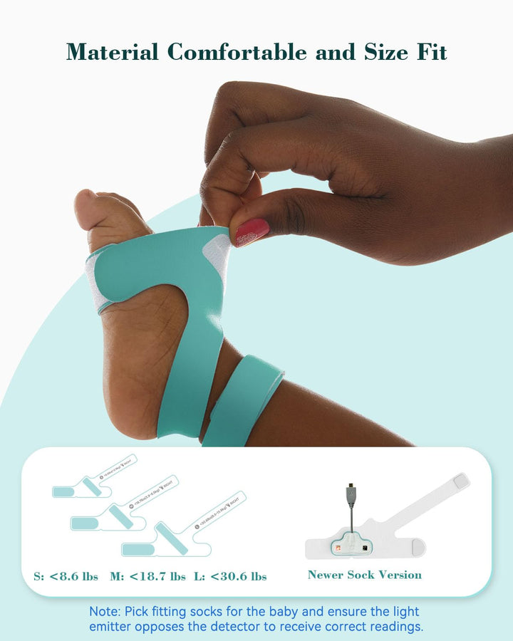 Baby Sleep Monitor with Base Station- Smart Sleep Sock, Tracking Heart Rate, Avg O2 and Movement, Wearable Baby Oxygen Foot Monitor with Bluetooth and APP, for 0-36 Months Newborn