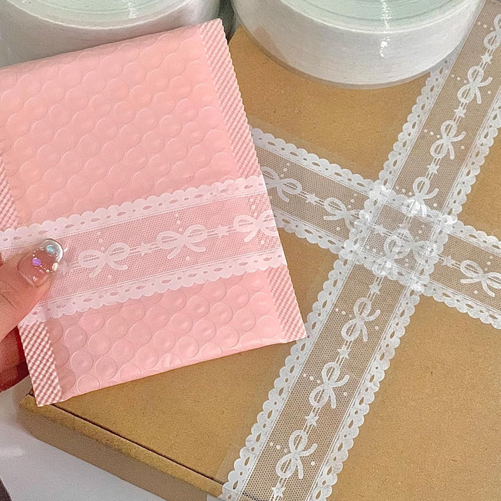 100M Lace Patterns PET Tapes White Bow Arts Decorative Tape Set Adhesive Transparent Masking Tapes for DIY Craft, Kids, Scrapbook, DIY, Gift Wrapping, Journal