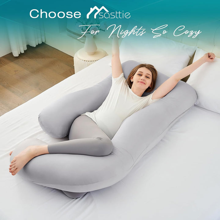 Pregnancy Pillows for Sleeping, U Shaped Cooling Full Body Pillow with Removable Cover, Pregnant Women Must Haves, Maternity Essential, Light Grey