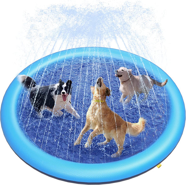 Splash Pad for Dogs & Kids - Anti-Slip Dog Pool for Large Dogs, 0.58 Mm Thickened Durable Outdoor Water Play Mat, Summer Sprinkler Toy for Backyard (67In, Blue)