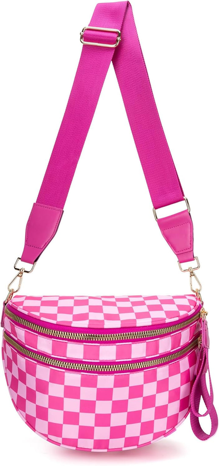 Mommy Bum Bag Crossbody, 2025 Trendy Checkered/Solid Nylon Waterproof Adjust Wide Straps Large Mom Diaper Bag