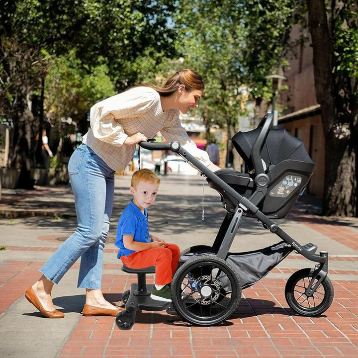 2025 New-Universal Stroller Board with Detachable Seat, 2In1 Sit and Stand Stroller Glider Board for Most Strollers, Holds Children up to 55 Lbs Stroller Standing Board (Black)