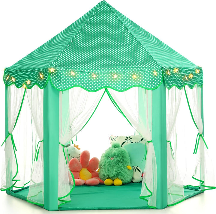 Princess Tent Girls Large Playhouse Kids Castle Play Tent with Star Lights Toy for Children Indoor and Outdoor Games, 55'' X 53'' (Dxh)